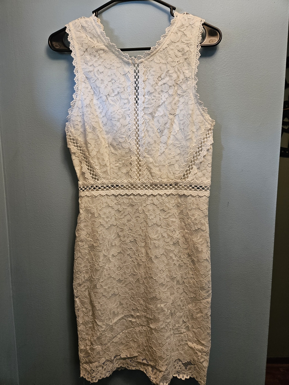 Cream Lace Midi Dress with Crochet Waist Detail
